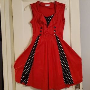 📢$12! Red Pinup Style Checkerboard Detail Dress